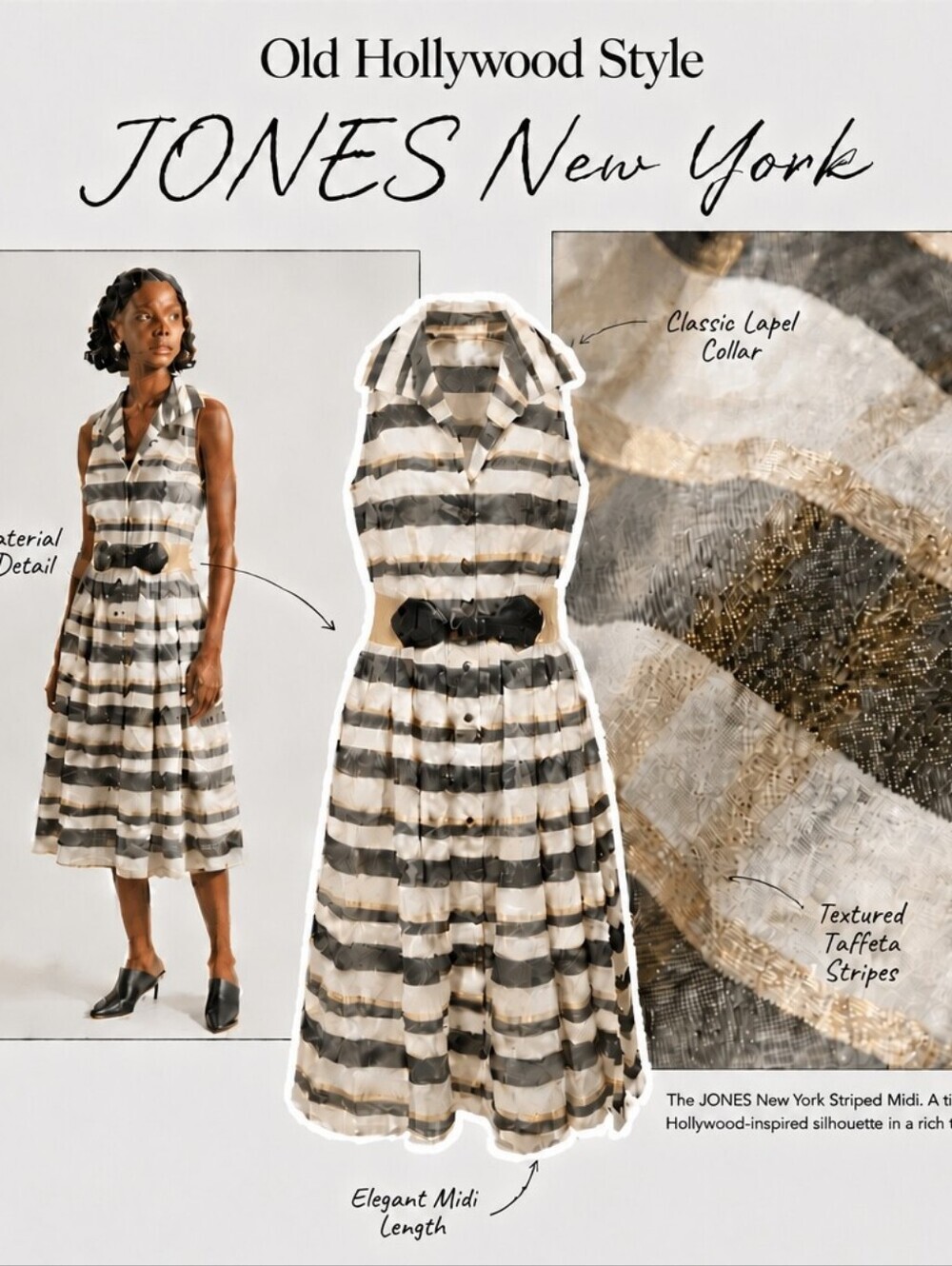 NWT Jones New York Old Hollywood Style Striped Sleeveless Midi Dress Sz 0